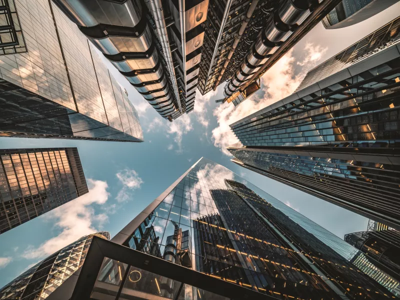 skyscrapers looking up sky